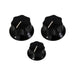 3 knobs black with white indicator line and dot