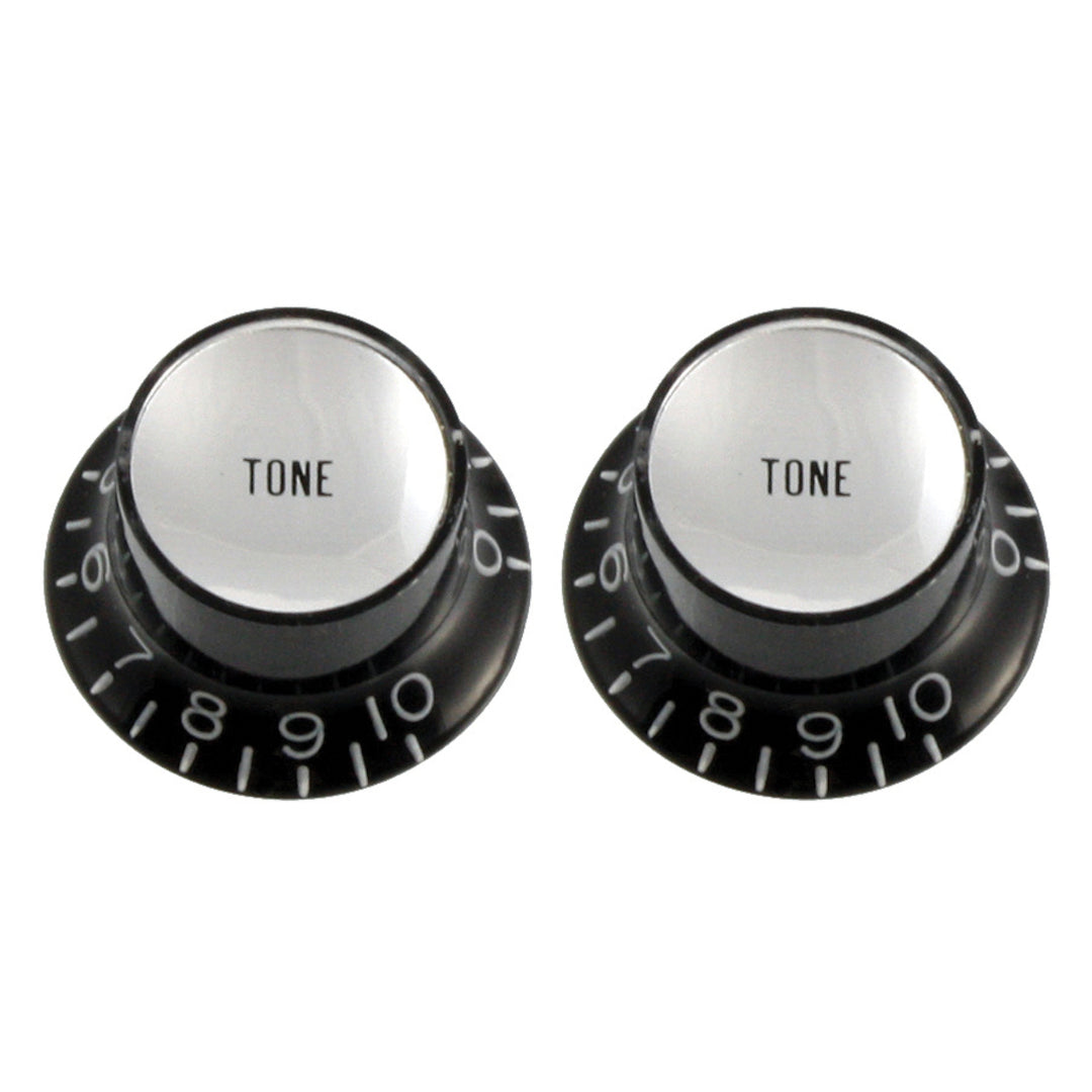 two black knobs with reflective top