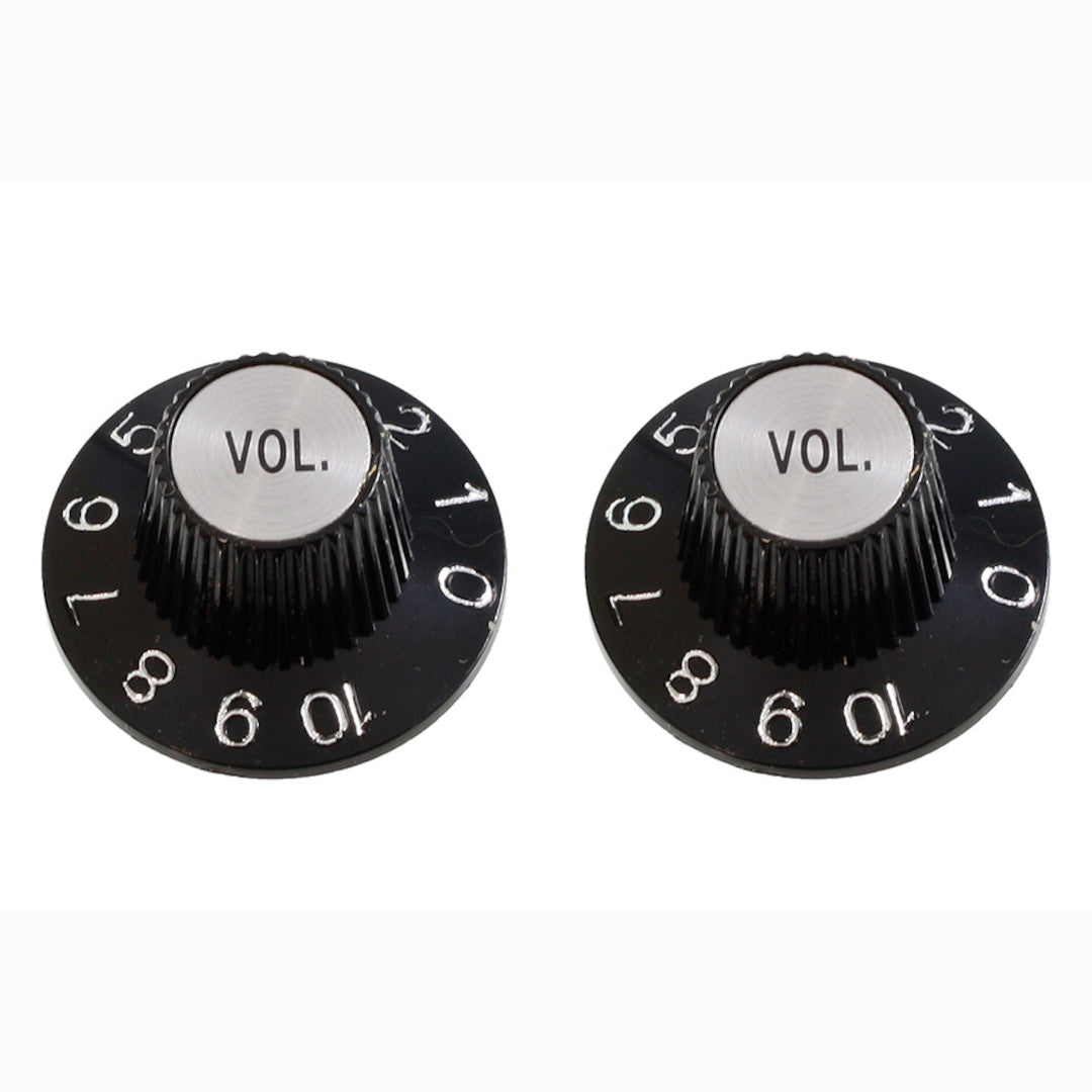 2 black volume knobs with white numbers
