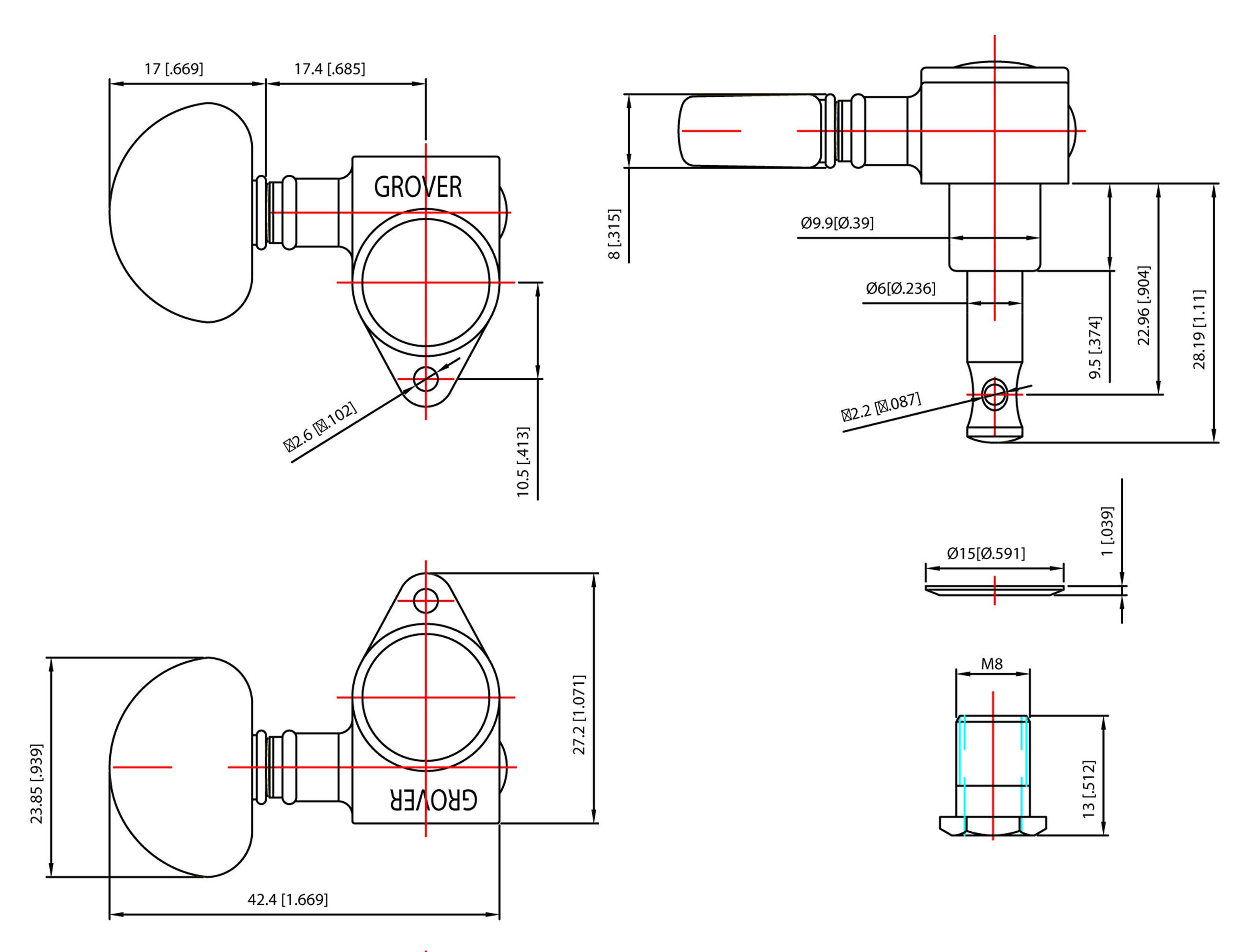 TK-7901 GROVER® 102 SERIES 3X3 ROTOMATIC TUNERS WITH KEYSTONE BUTTONS