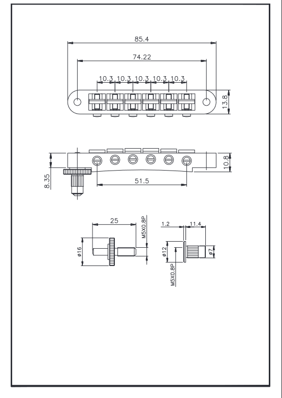 Allparts Nashville Style Tune-O-Matic Bridge Gold