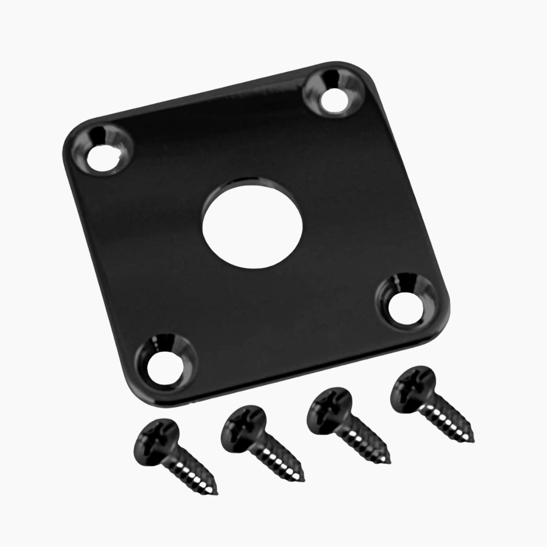 square metal black jackplate with 4 matching screws