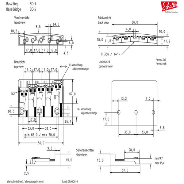 BB-0322 Schaller 5-String Roller Bridge