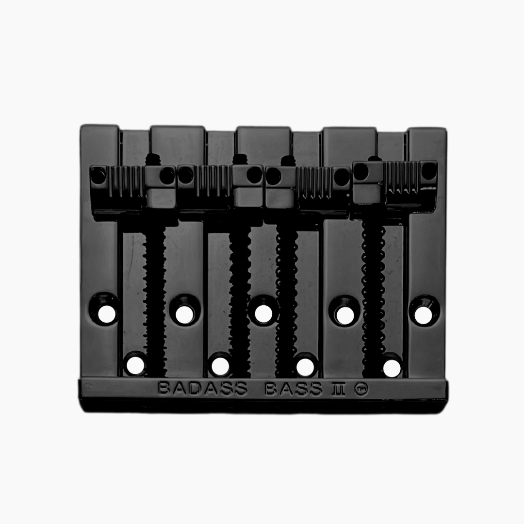 4-string bass bridge with grooved saddles black front view
