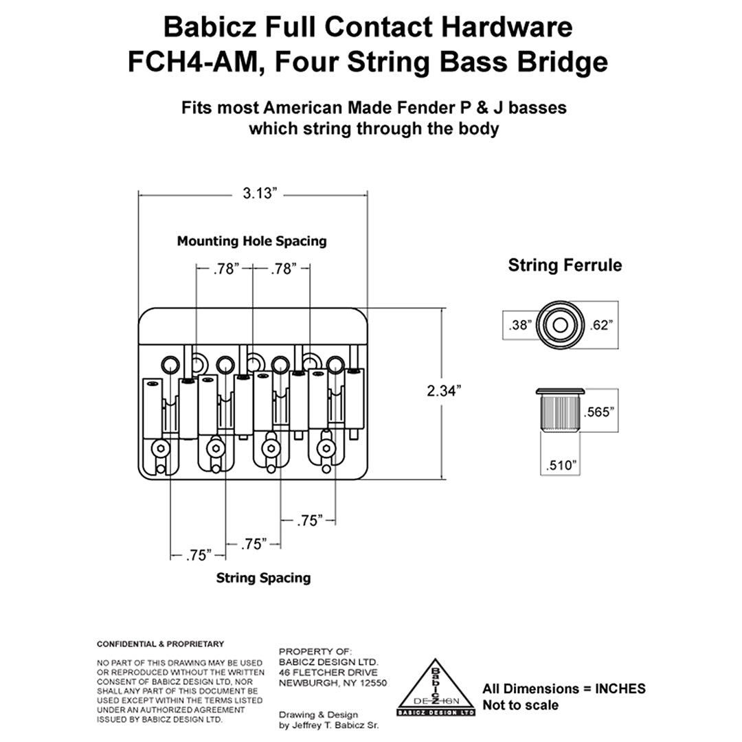 BB-3567-010 - Babicz Full Contact FCH4 AM BASS BRIDGE, 4 String -string thru
