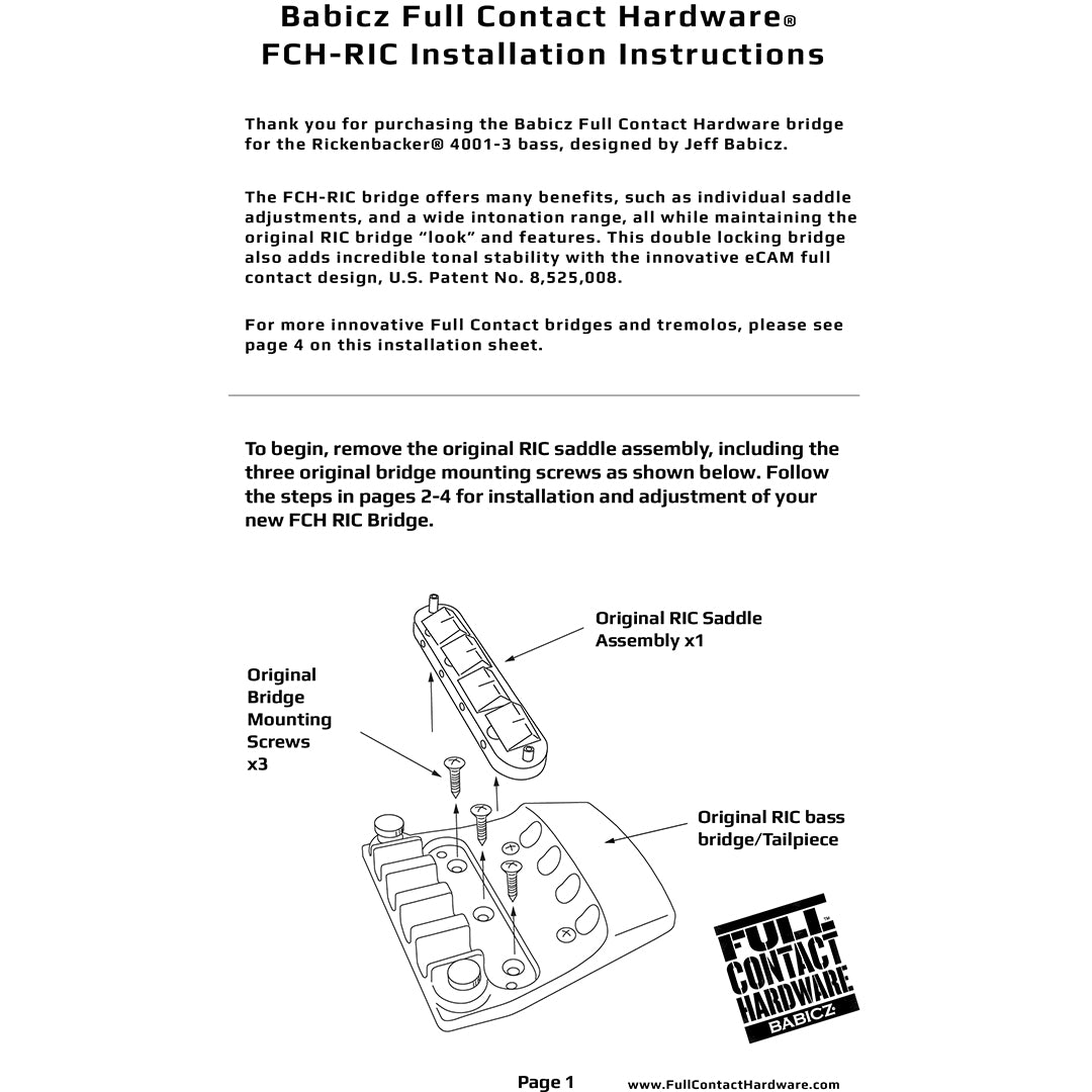 instructions for FCH RIC install