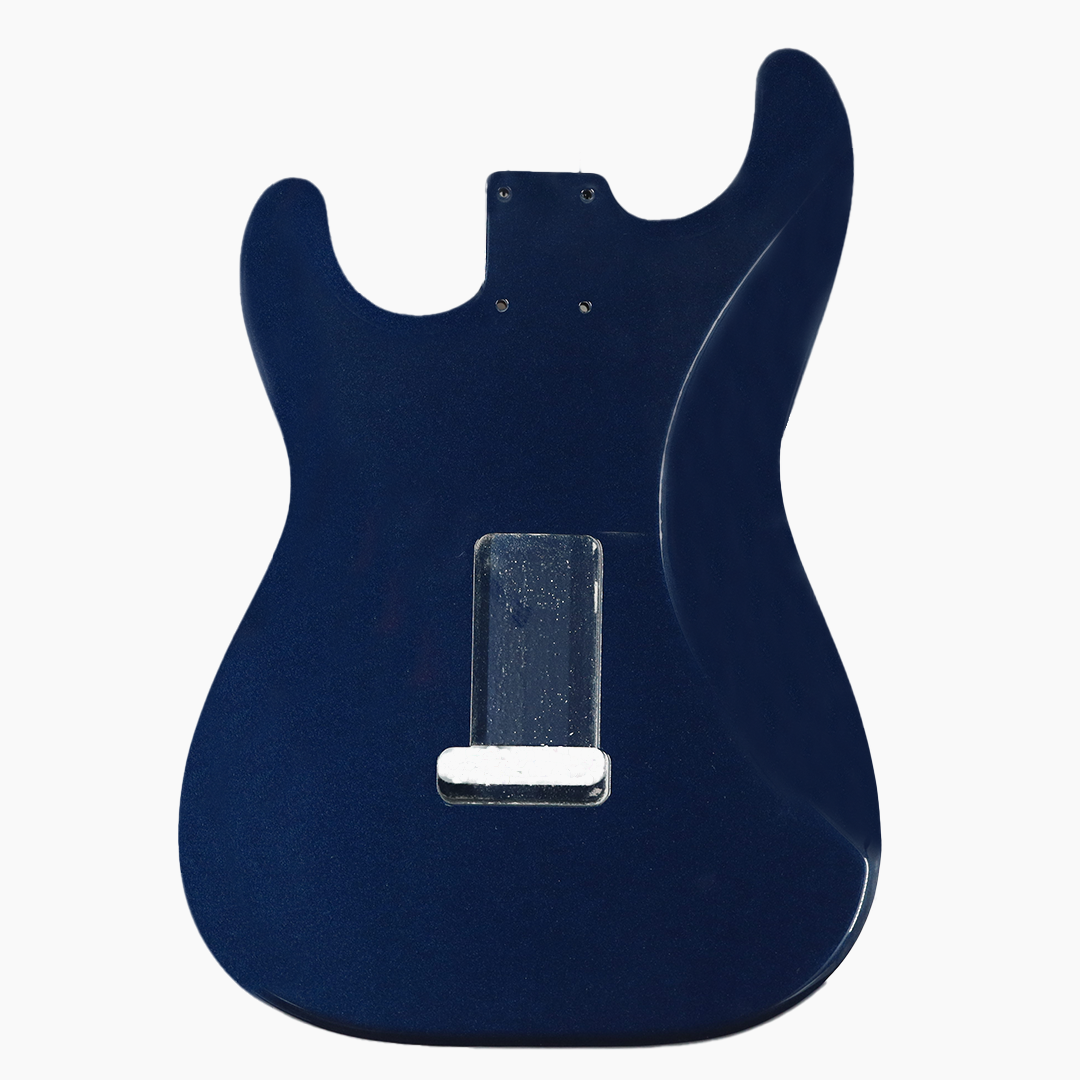back view of stratocaster deep blue metallic guitar 