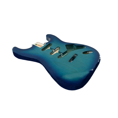 angled view of stratocaster ocean blue guitar 