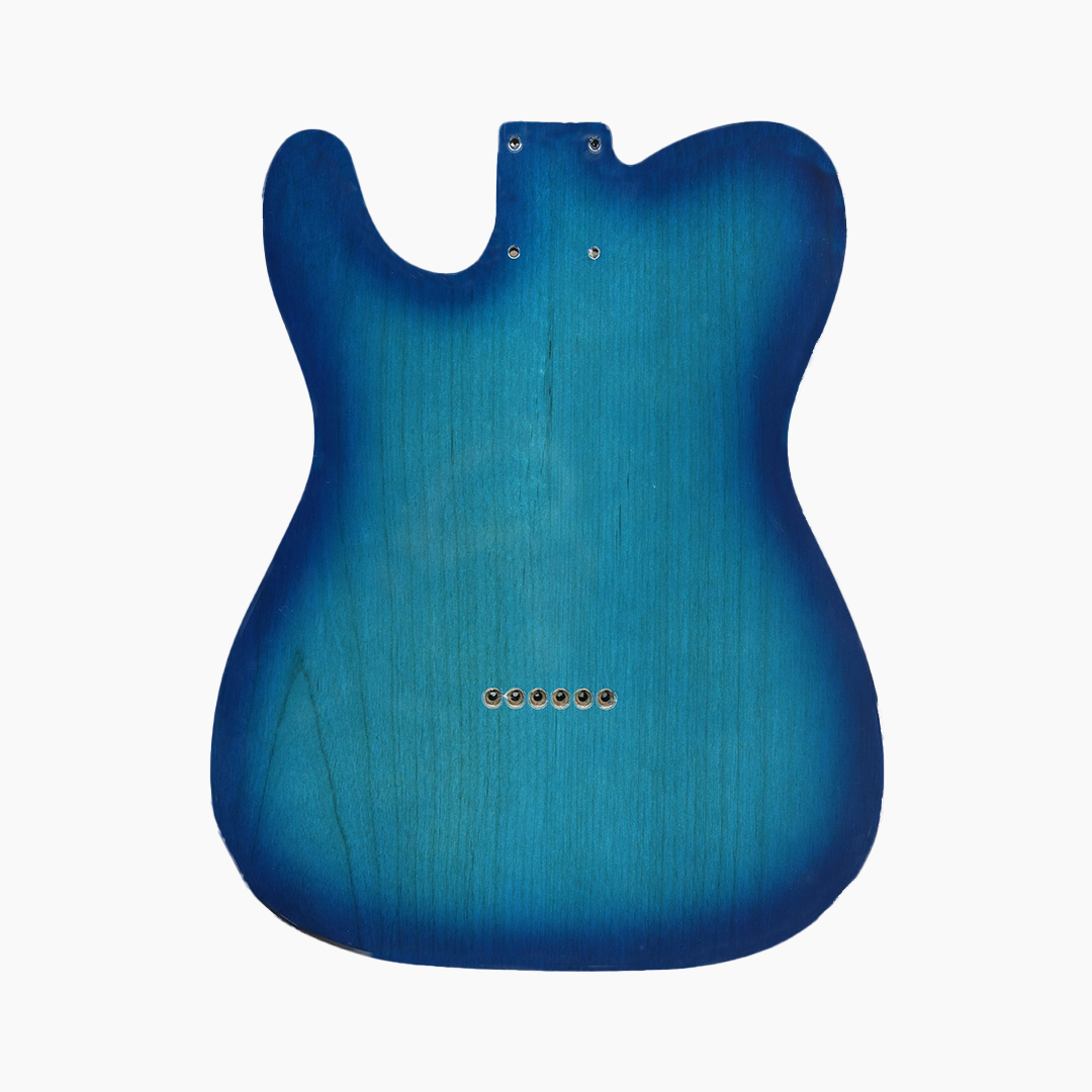 back view of tellocaster ocean blue guitar 